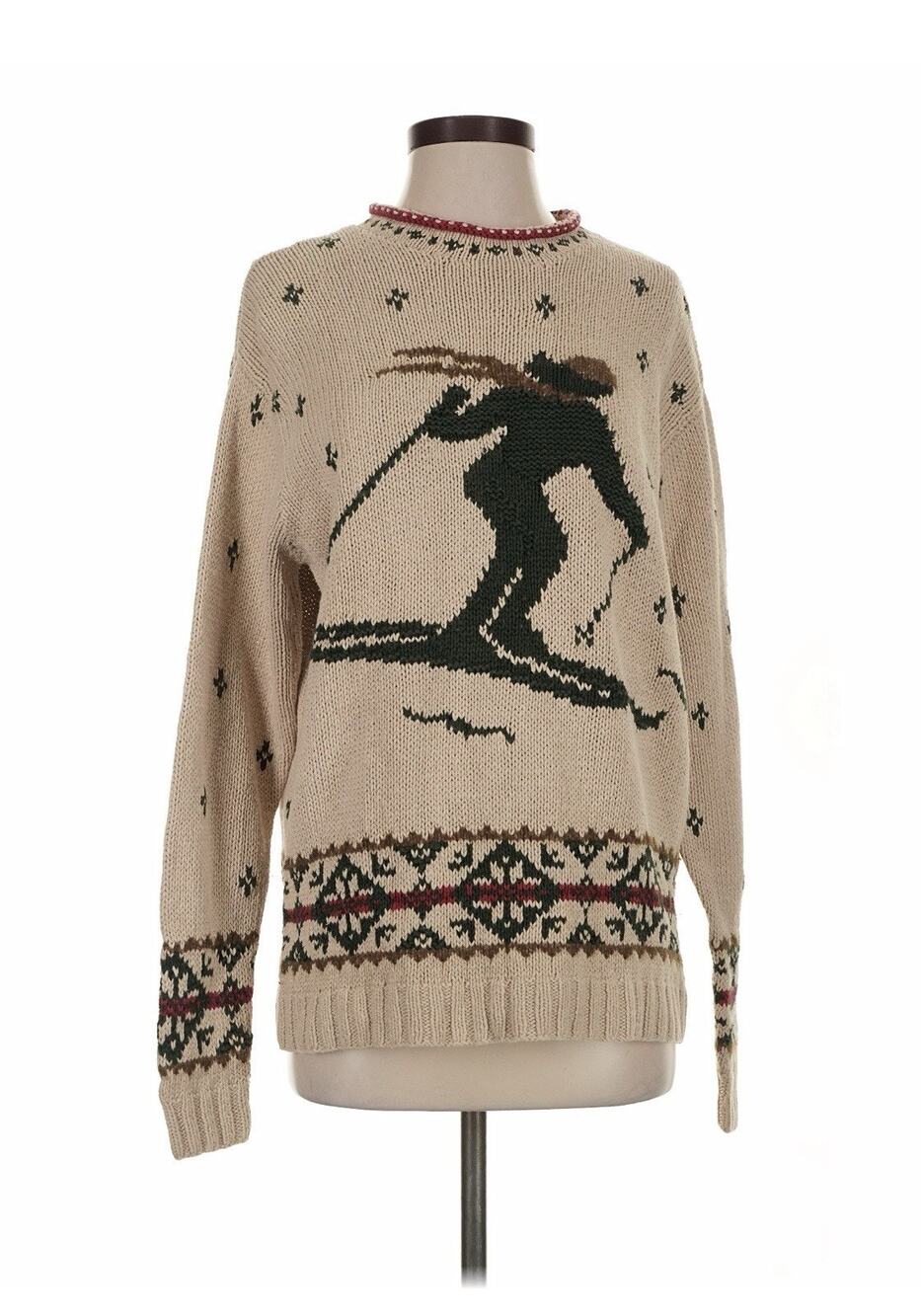 VTG Eddie Bauer knitted by hand linen Cotton blend SKI SKIING sweater 90s S